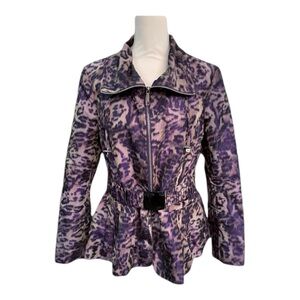 Lafayette 148 Purple Black Leopard Animal Print Rain Belted Jacket Size 12